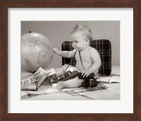 1960s Baby Seated Looking At Globe Fine Art Print