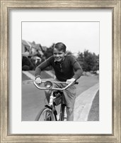 1930s Smiling Boy Riding Bicycle Fine Art Print