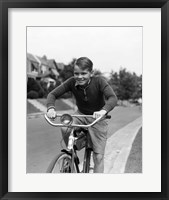 1930s Smiling Boy Riding Bicycle Fine Art Print