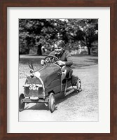 1930s Boy Driving Home In Race Car Fine Art Print