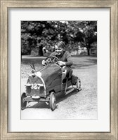 1930s Boy Driving Home In Race Car Fine Art Print
