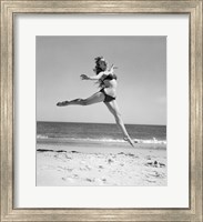 1950s Woman In Bikini Running Fine Art Print