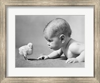1930s Human Baby Face To Face With Baby Chick Fine Art Print