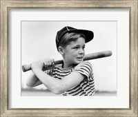 1930s Boy At Bat Wearing A Horizontal Striped Tee Shirt Fine Art Print