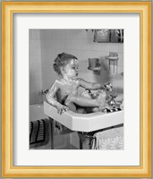 1940s Girl Sitting In Sink Lathered With Soap Fine Art Print