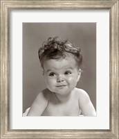 1950s Portrait Baby With Messy Curly Hair & Straight Face Fine Art Print
