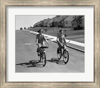 1950s Teen Boy Girl Couple Riding Bikes Fine Art Print