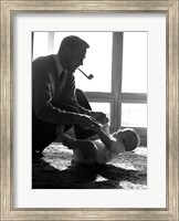 1950s Silhouetted By Window Light  Father Pipe In Mouth Fine Art Print