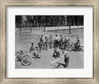 1950s 10 Neighborhood Boys Playing Sand Lot Baseball Fine Art Print