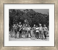 1950s Lineup Of 9 Boys In Tee Shirts With Bats Fine Art Print