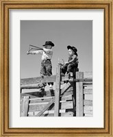 1950s Two Young Boys Dressed As Cowboys Fine Art Print