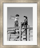 1950s Two Young Boys Dressed As Cowboys Fine Art Print