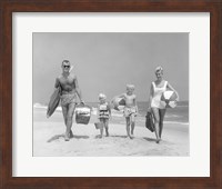 1950s Family Of Four Walking Towards Camera Fine Art Print