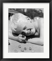 1950s Boy Crouching Shooting Marbles Fine Art Print