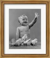 1950s Laughing Baby Surrounded By Little Baby Chicks Fine Art Print