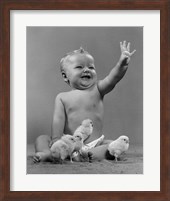 1950s Laughing Baby Surrounded By Little Baby Chicks Fine Art Print