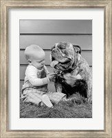 1950s 1960s Baby Sitting Playing With Bulldog Fine Art Print