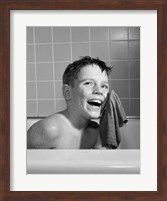 1950s 1960s Boy Washing Face Sitting In Bathtub Fine Art Print