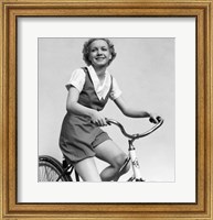 1930s Smiling Blonde Woman Riding Bicycle Fine Art Print