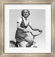 1930s Smiling Blonde Woman Riding Bicycle Fine Art Print