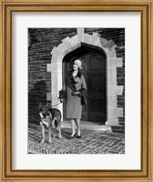 1920s Woman Wearing Fur Coat With German Shepherd Dog Fine Art Print