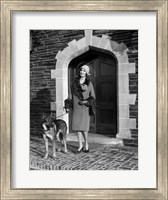 1920s Woman Wearing Fur Coat With German Shepherd Dog Fine Art Print