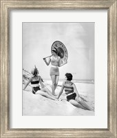 1920s Three Smiling Women In Swimsuits At The Beach Fine Art Print