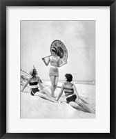 1920s Three Smiling Women In Swimsuits At The Beach Fine Art Print