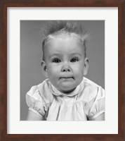 1960s Head On Portrait Of Baby Girl In Ruffled Dress Fine Art Print