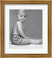 1960s Grumpy Expression Baby In Leopard Costume Fine Art Print
