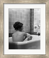 1920s 1930s Brunette Woman Sitting In Luxury Bathtub Fine Art Print