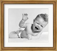 1950s Baby Lying On Stomach Laughing Fine Art Print