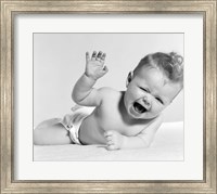 1950s Baby Lying On Stomach Laughing Fine Art Print