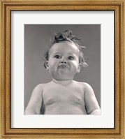 1950s Portrait Baby With Messy Hair & Pursed Lips Fine Art Print