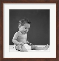 1950s Baby Sitting Up Wearing Diaper Making Face Fine Art Print
