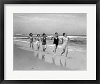 1930s Four Women And One Man Running On Beach Fine Art Print