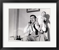 1950s Father Holding Baby While On The Phone Fine Art Print