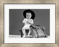 1940s Baby In Fedora Seated On Stool Fine Art Print