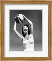 1940s Woman In White Bathing Suit Holding A Beach Ball Fine Art Print