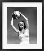 1940s Woman In White Bathing Suit Holding A Beach Ball Fine Art Print