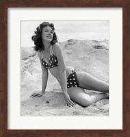 1950s 1960s Brunette Bathing  Stretched Out On Sand? Fine Art Print
