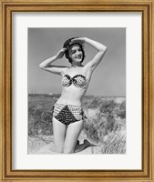 1950s Young Woman Kneeling In Grassy Sand Fine Art Print