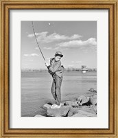 1980s Boy Fishing On Riverbank Fine Art Print