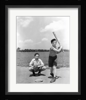 1930s Two Boys Batter And Catcher Playing Baseball Fine Art Print