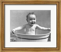 1920s 1930s Wet Baby Girl Sitting In Metal Wash Tub Fine Art Print
