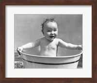 1920s 1930s Wet Baby Girl Sitting In Metal Wash Tub Fine Art Print