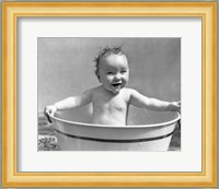 1920s 1930s Wet Baby Girl Sitting In Metal Wash Tub Fine Art Print