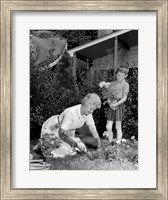 1960s Boy Helping Grandmother Plant Flowers Fine Art Print