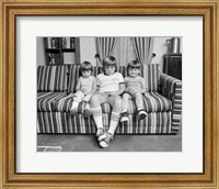 1970s Three Siblings Sitting On Couch Fine Art Print