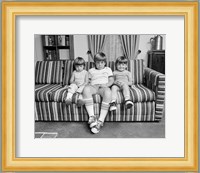 1970s Three Siblings Sitting On Couch Fine Art Print